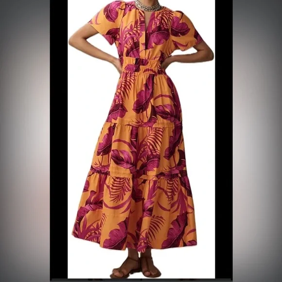 NWT Anthropologie Maeve Somerset Tropical Maxi Dress Medium - Picture 1 of 6